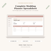 Ultimate Wedding Planner Spreadsheet | Budget, Guest List, Timeline & Seating Plan | Google Sheets + Excel